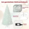 A collage of images showcasing a white artificial Christmas tree and its features. Produktbild-Vorschau