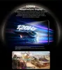A futuristic spaceship graphic on a screen with glowing lines, and two split images of a video game. Produktbild-Vorschau