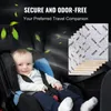 A baby sits in a car seat, with stacks of soundproofing mats in the background. Green leaves are scattered around the image. Produktbild-Vorschau