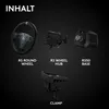A collage of different components of a racing wheel setup against a black background. Produktbild-Vorschau