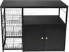 A black kitchen storage cabinet with shelves and a cupboard. Voir les images du produit