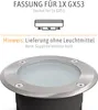 A close-up view of a ground light fixture with a brushed metal rim and a frosted glass cover. Produktbild-Vorschau