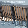 Close-up view of the back of a sofa with text overlays describing its features. Voir les images du produit