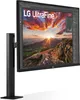 A black LG UltraFine monitor on a white background, displaying a landscape image. Produktbild-Vorschau