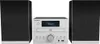 A white micro stereo system with two black speakers, set against a white background. Voir les images du produit