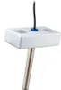 A white submersible heater with a metal rod and a black cable with a blue connector. Voir les images du produit