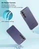 Two transparent phone cases are shown against a light blue and white background, highlighting their protective features. Produktbild-Vorschau