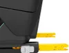 A close-up side view of a black car seat base with yellow ISOFIX connectors extended. Náhled obrázku produktu