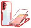 A red and clear phone case is shown, with a phone inside the case. The phone case is displayed from two angles. Produktbild-Vorschau