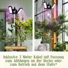 A split image showing an LED plant lamp in two different settings: one on a stand with plants, and another hanging above plants with oranges. Produktbild-Vorschau