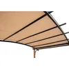 The underside of a pergola canopy with a tan fabric stretched over a black metal frame. Produktbild-Vorschau