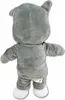 The back view of a gray plush rhinoceros toy wearing a gray hoodie and pants with white feet. Produktbild-Vorschau