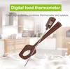 A digital food thermometer with a spatula attachment is shown in a kitchen setting with milk splashing around it. Podgląd zdjęcia produktu