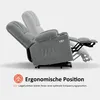 A gray recliner chair is shown in a reclined position, highlighting its ergonomic features. Text and an icon are present below the chair. Produktbild-Vorschau
