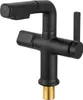 A black kitchen faucet with a gold threaded base is shown against a white background. Podgląd zdjęcia produktu