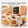A collage showing an air fryer and various foods prepared with it, including pizza, fried chicken, and french fries. Produktbild-Vorschau