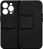 A black phone case with a sliding camera cover is shown against a white background. Produktbild-Vorschau
