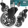 A collage of office chair wheels with a product box in the background. Produktbild-Vorschau