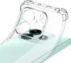 A clear protective phone case is shown on a light green smartphone. Produktbild-Vorschau