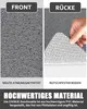A split image showing the front and back of a gray bath mat, with text describing its features. Produktbild-Vorschau