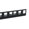 A close-up view of a black metal rack rail with multiple square cutouts. Produktbild-Vorschau