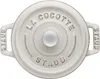 A top-down view of a white Staub mini cocotte pot. Podgląd zdjęcia produktu