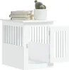 A white wooden dog crate with its door open, sitting on a white surface. A stack of books and a potted cactus are on top of the crate. Náhled obrázku produktu