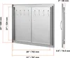 A stainless steel double BBQ access door with dimensions shown. Náhľad obrázku produktu