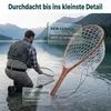 Fliegenfischen Kescher mit Holzgriff & Gumminetz, Produktbild-Vorschau 2