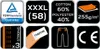 A collage of icons and text indicating product features and certifications. Náhled obrázku produktu