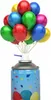 A can of helium with a bunch of balloons attached to the nozzle. Voir les images du produit