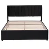 A black upholstered bed frame with a slatted base, displayed against a white background. Anteprima dell’immagine prodotto