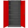 An open red and gray metal cabinet with multiple shelves. Anteprima dell’immagine prodotto