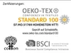 This image displays various certifications and logos related to textile quality and ethical production. Produktbild-Vorschau