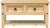 A front view of a light-colored wooden coffee table with two drawers and a lower shelf. Voir les images du produit