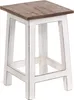 A square wooden stool with a distressed white base and a natural wood top, shown against a white background.