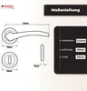 Diagrams and measurements of a door handle set, along with a title and brand logo. Produktbild-Vorschau