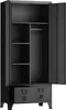 An open black metal wardrobe with shelves and drawers. Voir les images du produit