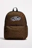 A brown Vans backpack with a leopard print and checkerboard pattern, featuring the Vans logo. Podgląd zdjęcia produktu