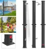 A collage of images showing an outdoor solar shower in different settings, including a poolside and a backyard with children playing. Náhľad obrázku produktu