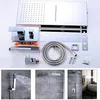 A collage of images showing a shower system and its components, along with lifestyle shots of the shower in use. Produktbild-Vorschau