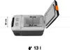 A top-down view of an open portable cooler with dimensions and capacity indicated. Produktbild-Vorschau