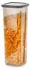 A clear, well-lit studio shot of a tall, square, transparent food storage container filled with fusilli pasta. Podgląd zdjęcia produktu