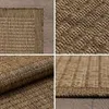A collage of four close-up images of a brown woven rug. Produktbild-Vorschau