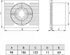 Technical drawings and a dimension table for a ventilation product. Podgląd zdjęcia produktu