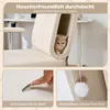 A collage showing a cat in a chair, a hand testing fabric, and a pom-pom toy. Anteprima dell’immagine prodotto
