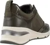 A rear-side view of a green sneaker with a thick white and silver sole. Produktbild-Vorschau
