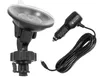 A dashcam mount and car charger are displayed against a white background. Voir les images du produit