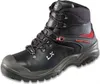 A black hiking boot with red accents and a grey sole, shown against a white background. Produktbild-Vorschau