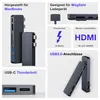 Collage of product images and feature callouts for a MacBook USB-C hub. Produktbild-Vorschau